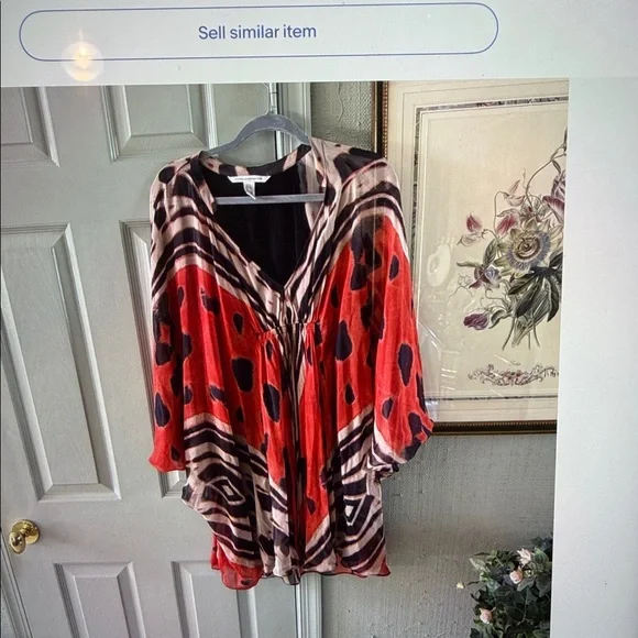 Diane Von Furstenberg Red and Black Patterned Tunic